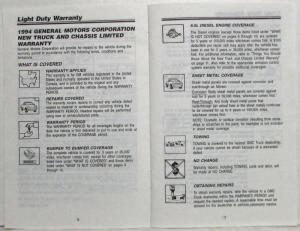 1994 GMC Truck and Chassis 1500-3500 Warranty and Owner Assistance Information