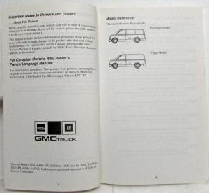 1994 GMC Truck Safari Owners Manual