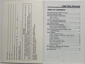 1995 GMC Truck Light Duty Warranty and Owner Assistance Information