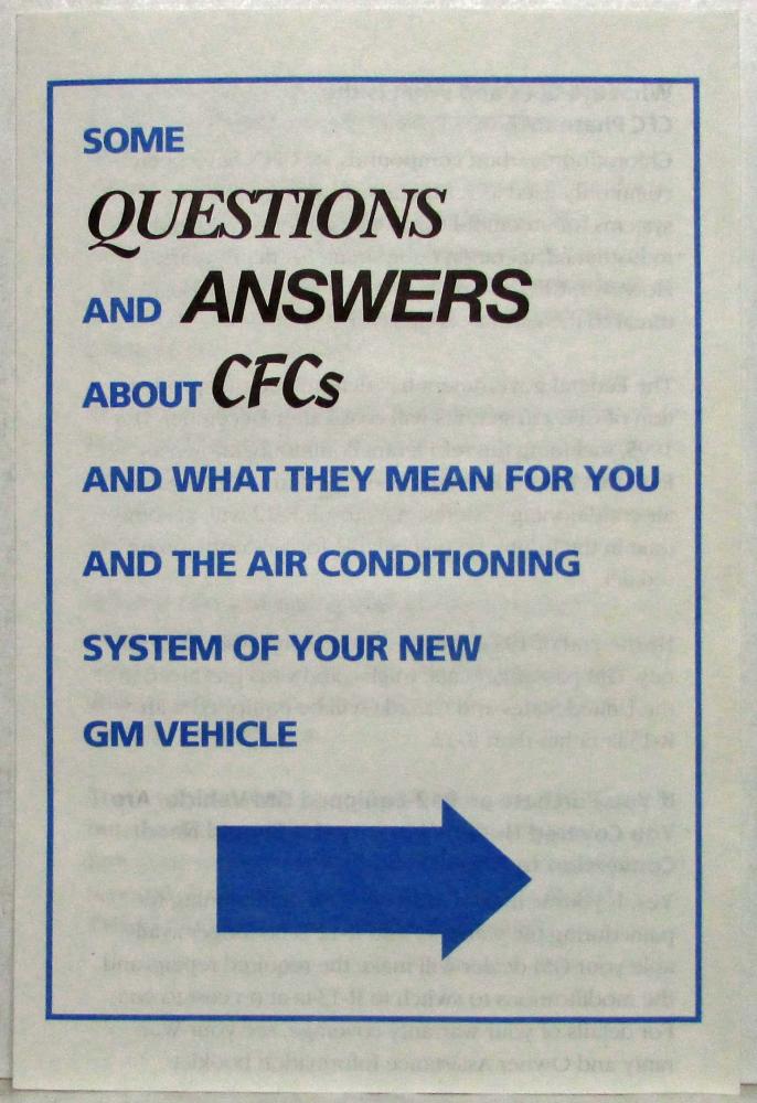 1994 GM Some Questions and Answers about CFCs Brochure Folder