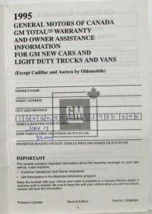 1995 GM Total Warranty and Owner Assistance Info - English and French - Canadian