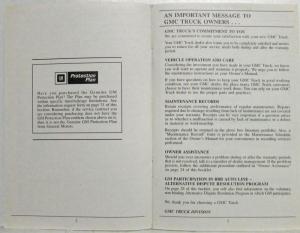 1996 GMC Truck Warranty and Owner Assistance Information
