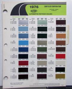 1976 Chrysler Dodge Plymouth Du Pont Exterior Colors Ordering Codes Paint Chips