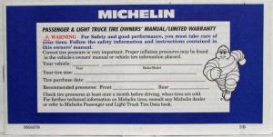 1996 Michelin Tires Owners Manual/Limited Warranty Brochure
