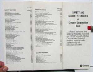 1974 Chrysler Dodge Plymouth Safety Security Features Diagram Brochure