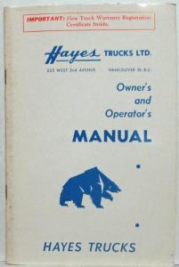 1971-1975 Hayes Trucks LTD Owners/Operators Manual - Known for Logging Trucks