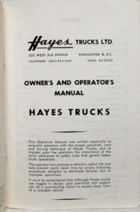 1971-1975 Hayes Trucks LTD Owners/Operators Manual - Known for Logging Trucks