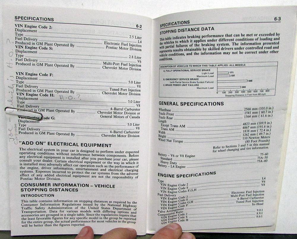 1985 Pontiac Firebird/Trans Am Owners Manual