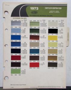 1973 Chrysler Dodge Imperial Plymouth Du Pont Ordering Codes Paint Chips