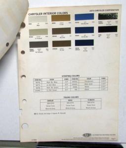 1973 Chrysler Dodge Imperial Plymouth Du Pont Ordering Codes Paint Chips