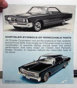 1966 Chrysler Coronet Barracuda Fury 300 Dart G/T Valiant Polara Sales Brochure