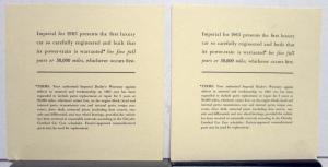 1963 Chrysler Inperial Warranty Terms Sales Sheet