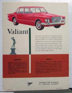 1960 Chrysler Valiant Features Specifications Sales Folder BELGIUM TEXT