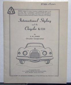 1952 Chrysler K310 International Styling Presentation PREPRINT