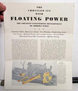 1933 Chrysler SixWith Floating Power Specifications Sales Brochure