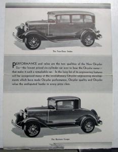 1930 Chrysler Six Sedan Touring Business Coupe Roadster Brochure