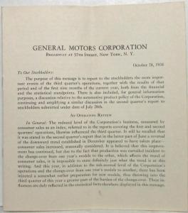 1938 General Motors Corporation Financial Statement for Shareholders 9-30-38