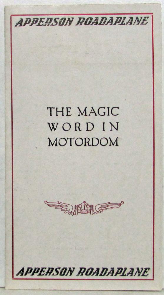 1917 Apperson Roadaplane The Magic Word in Motordom Sales Folder