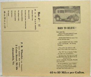 1930s Austin Washington Motor Company Business Reply Card for Info/Schedule