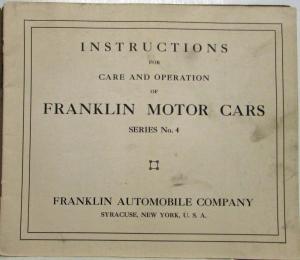 1912-1913 Franklin Motor Cars Instructions for Care and Operation Series 4 and 5