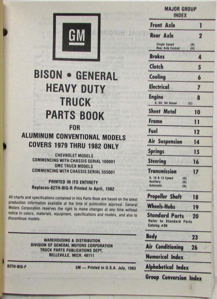19791982 GMC General Chevy Bison Heavy Duty Trucks Parts Book Alum