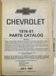 1976-1981 Chevrolet Passenger Car Except Corvette Parts/Illustrations Book