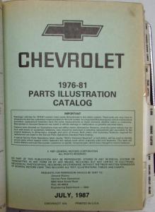 1976-1981 Chevrolet Passenger Car Except Corvette Parts/Illustrations Book