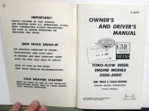 1965 GMC Toro-Flow Diesel Trucks Owners Manual Care & Op  Medium Duty 3500-5000