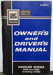 1967 GMC Gasoline Powered Trucks Owners Manual Care & Op L3500 4000-9500
