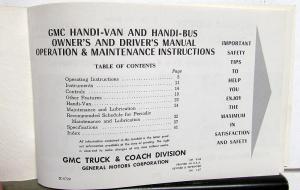 1967 GMC Handi-Van & Handi-Bus Owners Manual Care & Op G1500-G2500 Vans