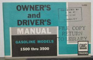1969 GMC Truck Owners Manual Care & Op Gasoline Models 1500-3500 Pickup