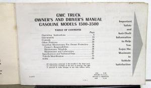 1969 GMC Truck Owners Manual Care & Op Gasoline Models 1500-3500 Pickup