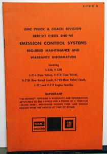 1973 GMC Truck Emissions Maintenance & Warranty Info Detroit Diesel Engines Bus