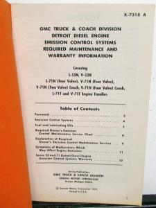 1973 GMC Truck Emissions Maintenance & Warranty Info Detroit Diesel Engines Bus