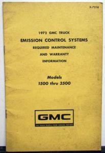 1972 GMC Truck Emission Control Maintenance & Warranty Info Pickup CK 1500-3500