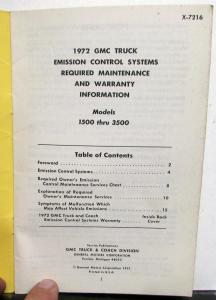 1972 GMC Truck Emission Control Maintenance & Warranty Info Pickup CK 1500-3500