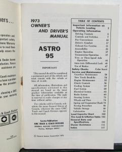 1973 GMC Truck Owners Manual Care & Op Instructions Astro 95 Models HD
