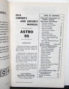 1974 GMC Truck Owners Manual Care & Op Instructions Astro 95 HD Models