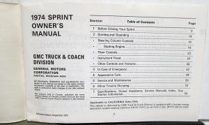 1974 GMC Truck Owners Manual Care & Op Instructions Sprint Models