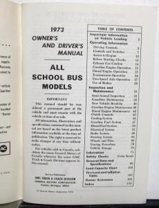 1973 GMC Truck Owners Manual Care & Op Instructions School Bus Gas & Diesel