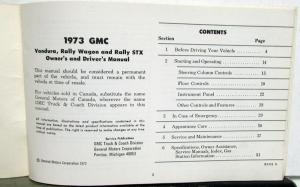 1973 GMC Van Owners Manual Care & Op Instructions Vandura Rally Wagon STX