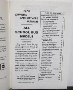 1974 GMC Truck Owners Manual Care & Op Instructions School Buses Gas & Diesel