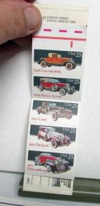 1988 Classic Cars Commemorative USPS Stamp Set AACA Packard Cord Duesenberg