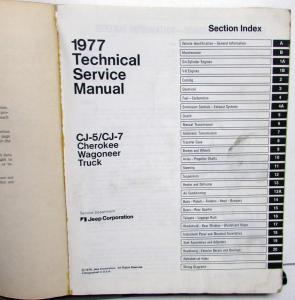 1977 Jeep Service Shop Repair Manual Cherokee Wagoneer CJ 5 & 7 Truck Original