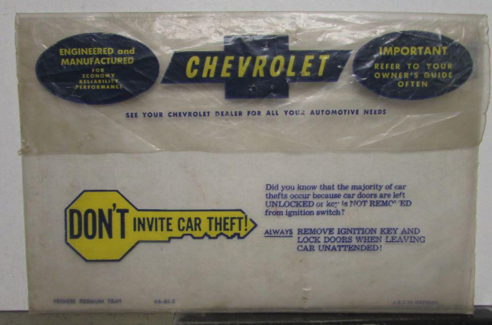 1966-1968 Chevrolet Owners Manual Glove Box Bag Camaro Corvette Chevelle Pickup