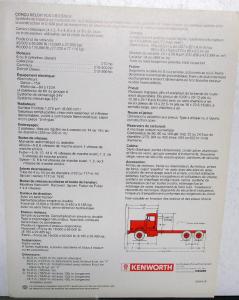 1980 Kenworth French Canadian Truck C-500 Sales Data Sheet