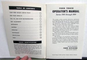 1963 Ford Truck Owners Manual Series 500 Thru 800 HD Care & Op Original