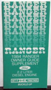 1984 Ford Ranger Truck 2.2L Diesel Owners Manual Supplement