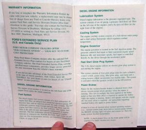 1984 Ford Ranger Truck 2.2L Diesel Owners Manual Supplement