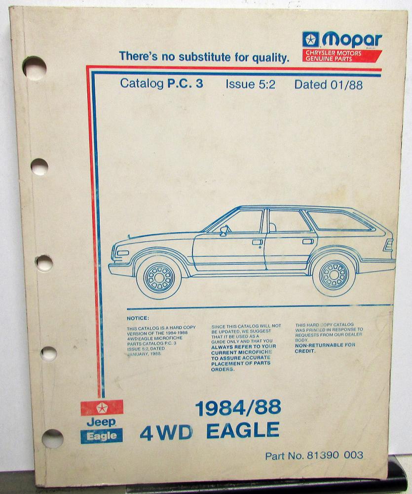 1984 1985 1986 1987 1988 Jeep Eagle 4WD Parts Book Manual